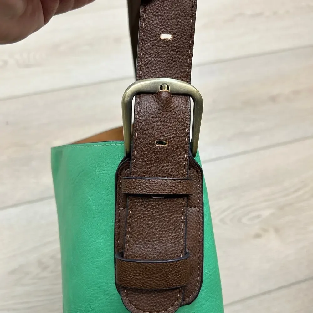 Susan Joy Hobo Handbag PLUS insert bag. Vegan leather - Fresh Apple green/brown